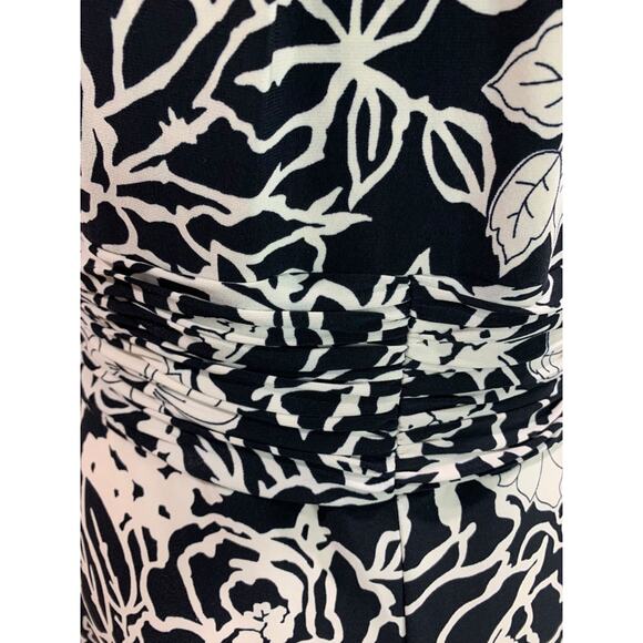 Size 12 Jones Wear Dress Black Ivory Print Pullover Stretch A-Line Midi - Picture 7 of 10